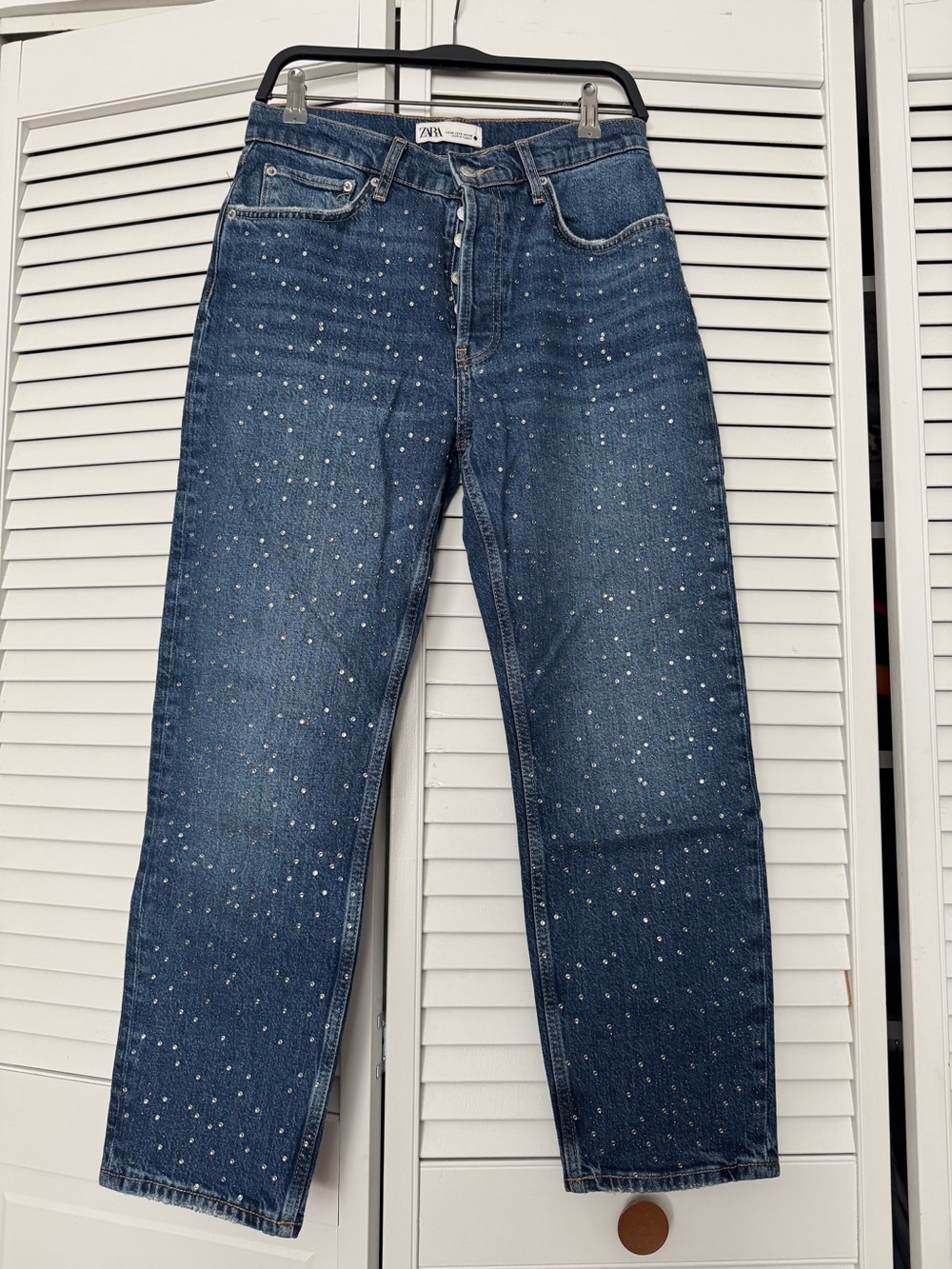 Zara Women’s Blue Denim Jeans with Rhinestone Detail 6